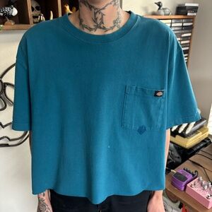 Dickies Cropped Blank Blue Cotton Pocket Work Tee ~ Size XL